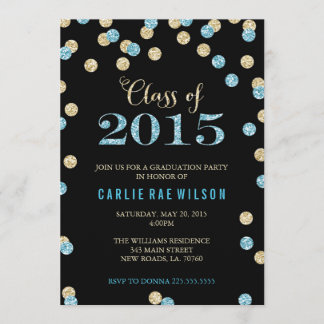 Turquoise and Gold Glitter Graduation Invitations