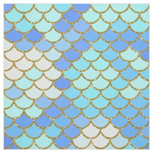 Turquoise and Gold Glitter Mermaid Scales Fabric