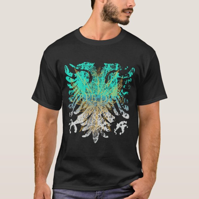 Turquoise And Gold Griffin On Black T-Shirt (Front)