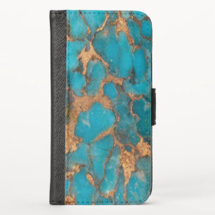 Turquoise And Gold iPhone X Wallet Case