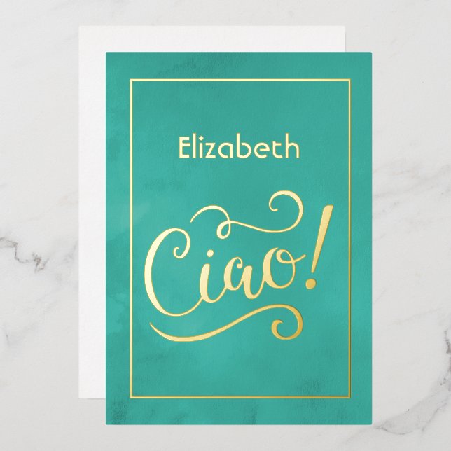 Turquoise and Gold Italian Wine Bridal Shower Foil Invitation (Front/Back)