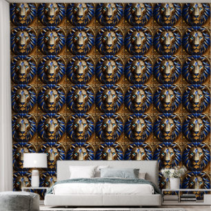 Turquoise And Gold Lion Head, Wallpaper