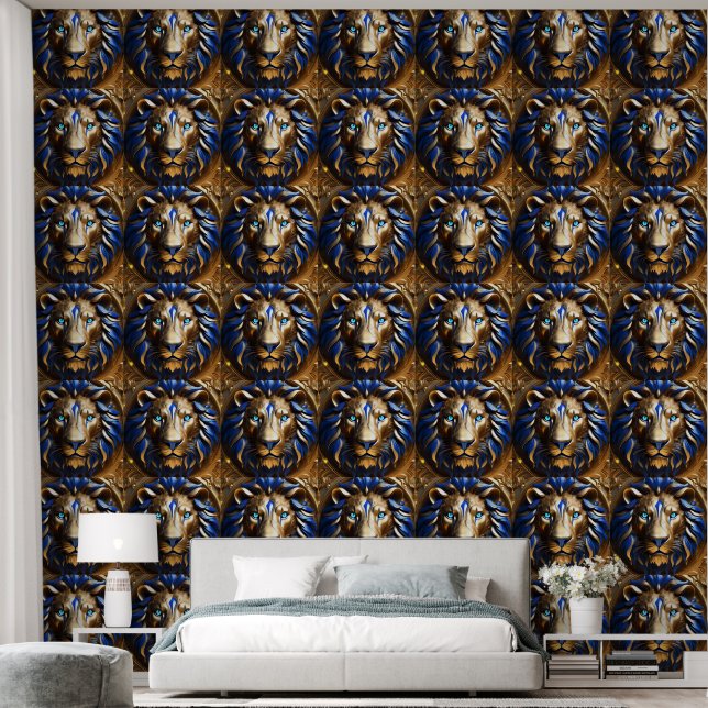 Turquoise And Gold Lion Head, Wallpaper (Bedroom)