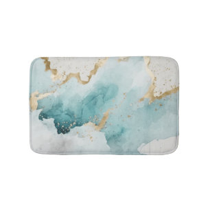 Turquoise and gold marble bath mat