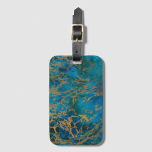 Turquoise and Gold Marble Luggage Tag