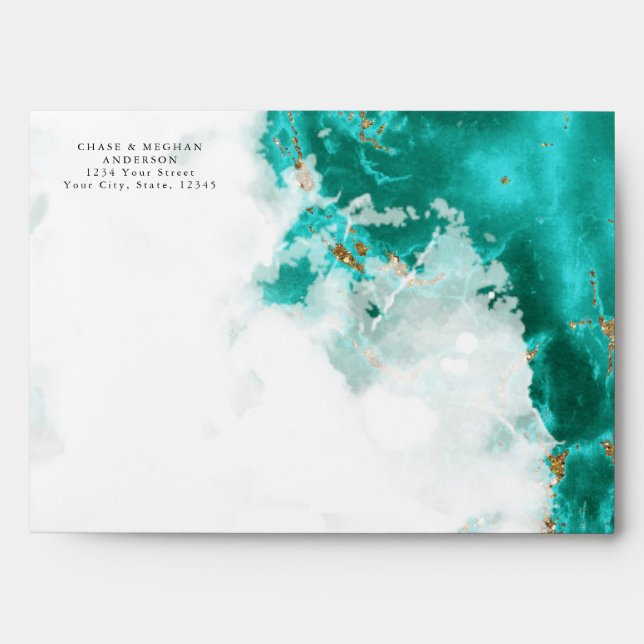 Turquoise and Gold Marbled  BarefootBride™ Envelope (Front)