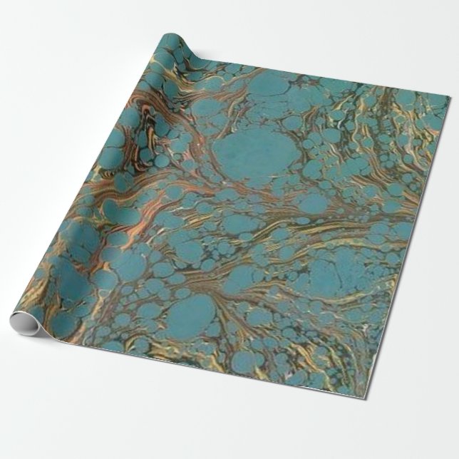 Turquoise and Gold, Marbled. Wrapping Paper (Unrolled)