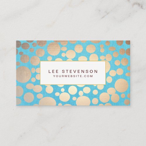 Turquoise Linen and Gold Circles Look Beauty Salon Business Card Template