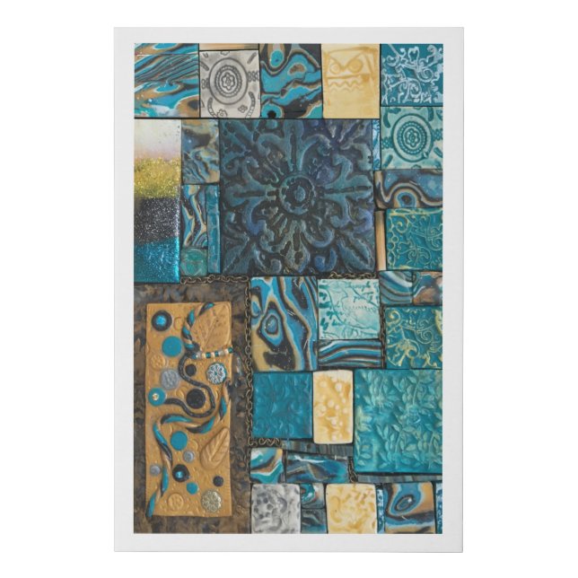 Turquoise and Gold Mosaic Tiles Faux Canvas Print (Front)