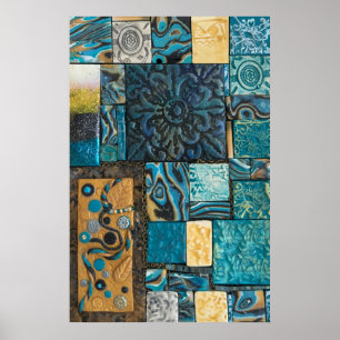 Turquoise and Gold Mosaic Tiles Poster