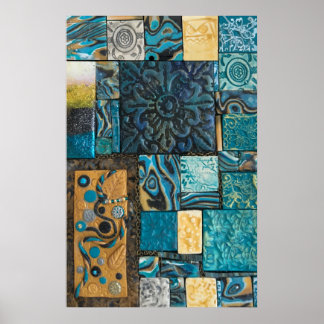 Turquoise and Gold Mosaic Tiles Poster