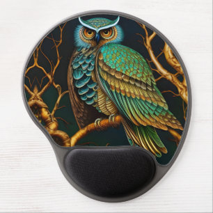 Turquoise and Gold Owl Gel Mouse Pad