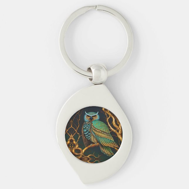 Turquoise and Gold Owl Keychain (Front)