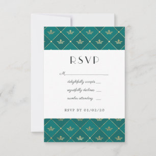 Turquoise and Gold Paris Art Deco Wedding RSVP Card