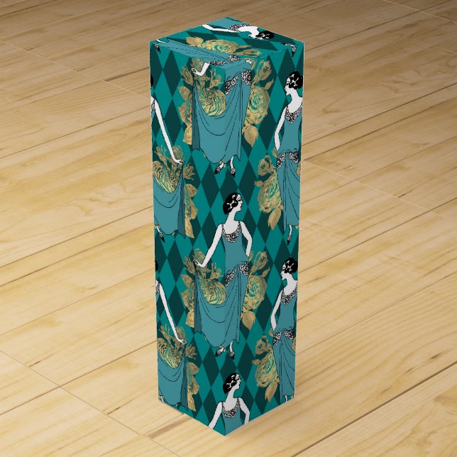 Turquoise and Gold Paris Art Deco Wine Box (Front)
