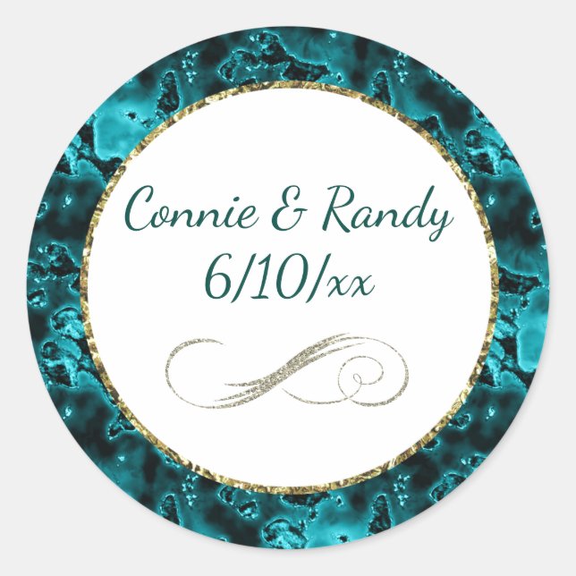 Turquoise and Gold Pattern Monogram Sticker (Front)