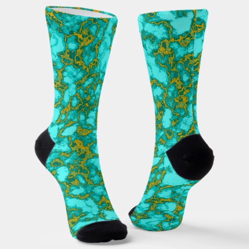 Turquoise and Gold Pattern Socks