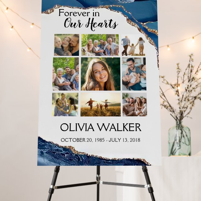  Turquoise and Gold Photo Funeral Welcome Sign   (In Situ (Stand))