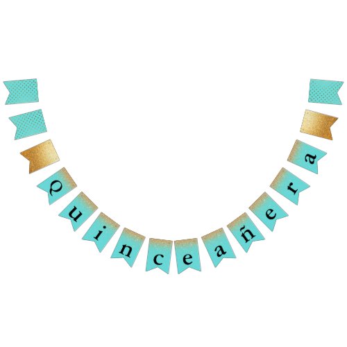 Turquoise and Gold Quinceaera Bunting Bunting Flags