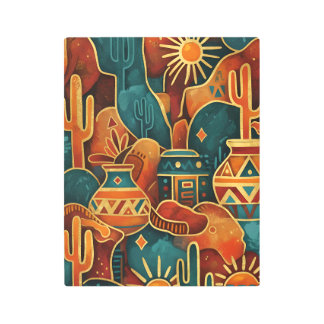 Turquoise and Gold Southwestern Abstract Metal Print