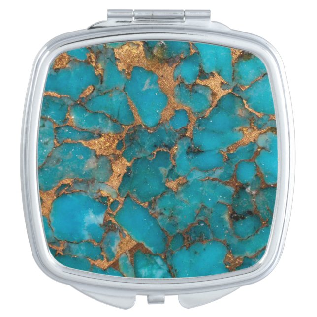 Turquoise And Gold Stone Compact Mirror (Front)