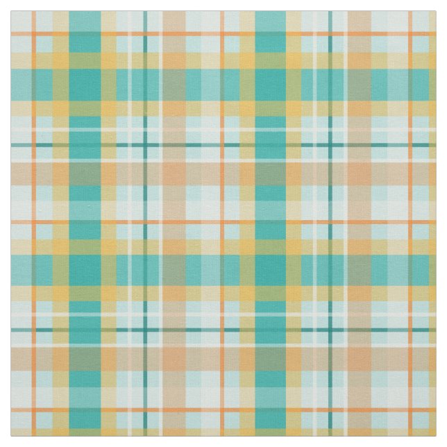 turquoise and gold tartan plaid fabric (Swatch)