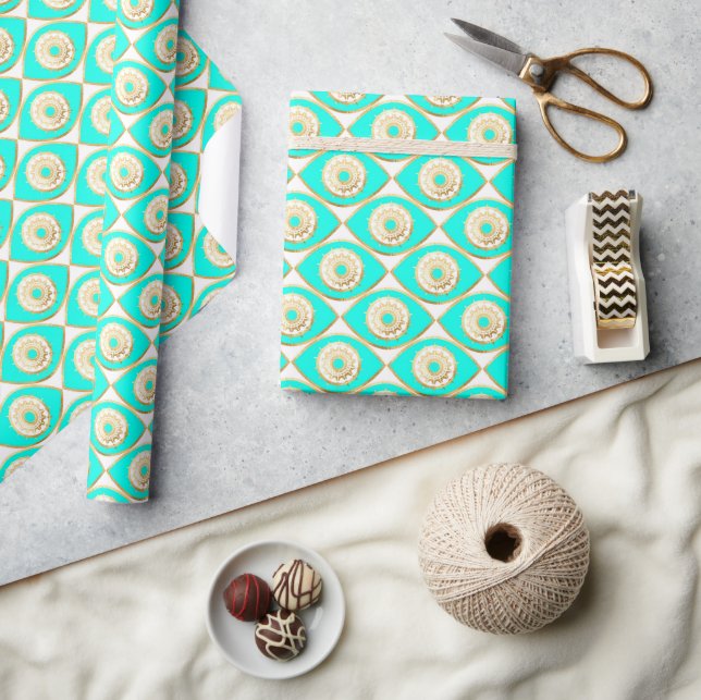 Turquoise and Gold Third Eye  Wrapping Paper (Crafts)