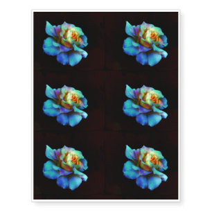 Turquoise and Gold Tie-Dyed Rose Temporary Tattoos