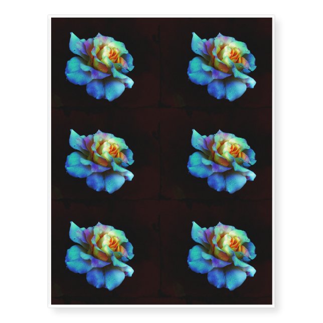 Turquoise and Gold Tie-Dyed Rose Temporary Tattoos (Front)
