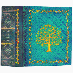 Turquoise and Gold Tree Faux Leather Ancient Tome 3 Ring Binder