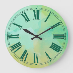 Turquoise and Gold Watercolor Effect Large Clock