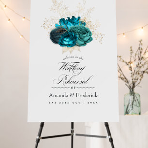 Turquoise and Gold Wedding Rehearsal Welcome Foam Board