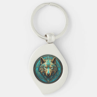 Turquoise and Gold Wolf Keychain