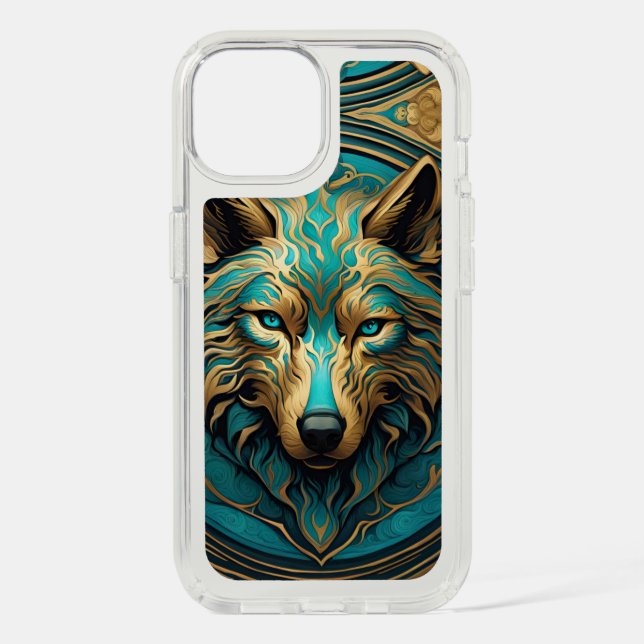 Turquoise and Gold Wolf Speck iPhone Case (Front)