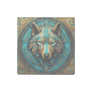 Turquoise and Gold Wolf Stone Magnet
