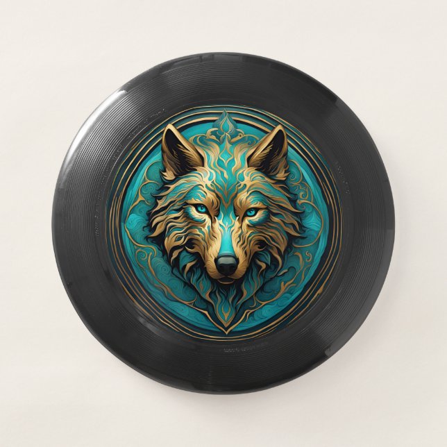 Turquoise and Gold Wolf Wham-O Frisbee (Front)