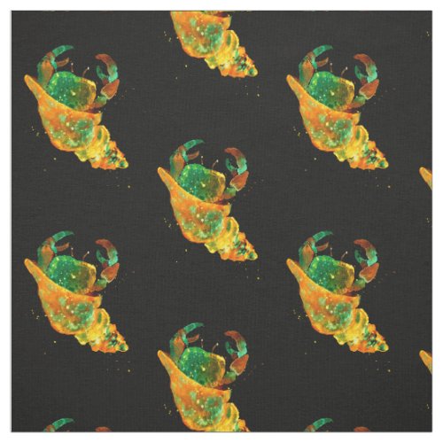 Turquoise and Golden Hermit Crab Pattern Fabric