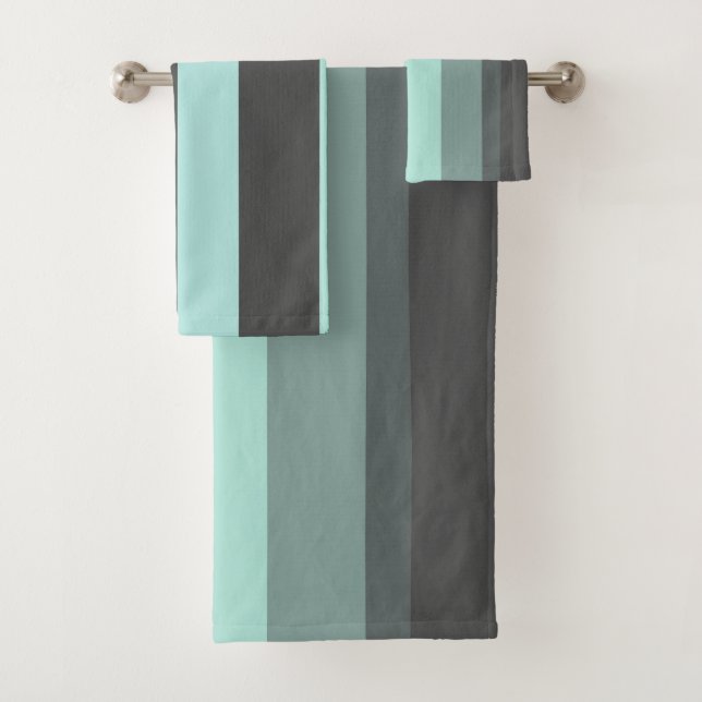 Turquoise and Gray Abstract Stripes Bath Towel Set (Insitu)