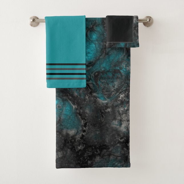Turquoise and Gray Bath Towel Set (Insitu)