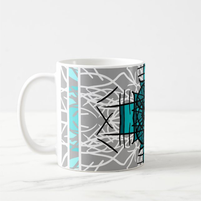 Turquoise and Gray Bohemian Mandala Coffee Mug (Left)