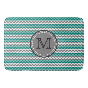 Turquoise and Gray Chevron Zigzag Monogram Bath Mat
