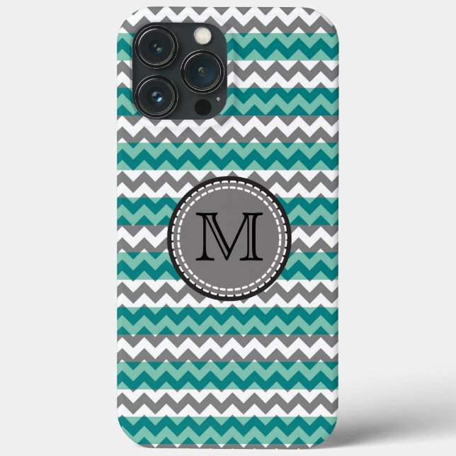 Turquoise and Gray Chevron Zigzag Monogram Case-Mate iPhone Case (Back)