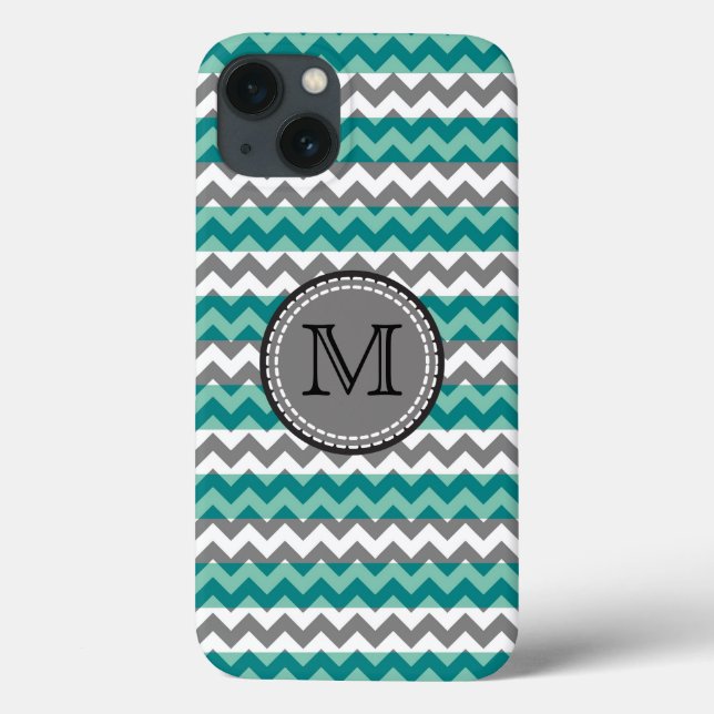 Turquoise and Gray Chevron Zigzag Monogram Case-Mate iPhone Case (Back)
