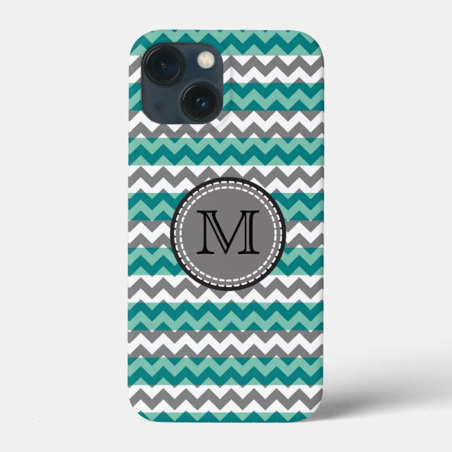 Turquoise and Gray Chevron Zigzag Monogram Case-Mate iPhone Case (Back)