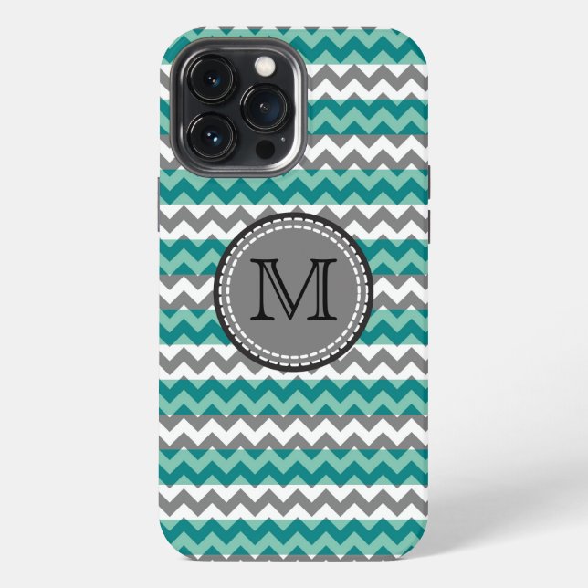 Turquoise and Gray Chevron Zigzag Monogram Iphone Case (Back)