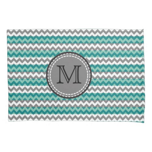 Turquoise and Gray Chevron Zigzag Monogram Pillow Case