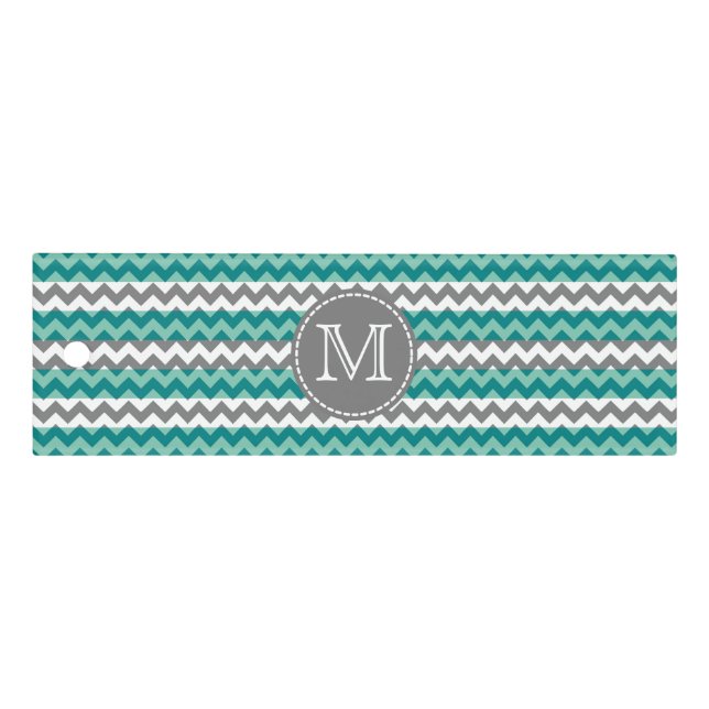 Turquoise and Gray Chevron Zigzag Monogram Ruler (Front)