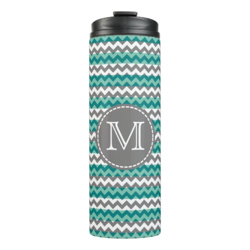 Turquoise and Gray Chevron Zigzag Monogram Thermal Tumbler