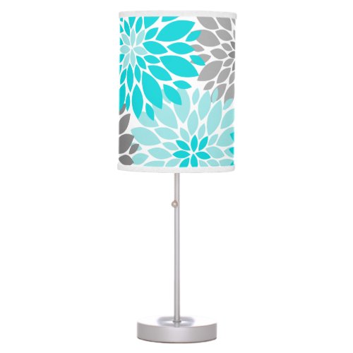 Turquoise and Gray Chrysanthemums Floral Pattern Table Lamp