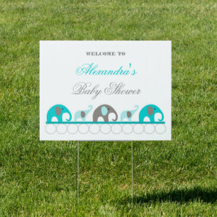 Turquoise and Gray Elephant Baby Shower Welcome Yard Sign